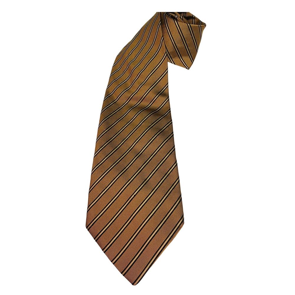 Valentino Cravatte Gold Black Striped Silk Neck Tie Made In Italy Office Core